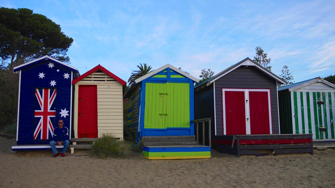 Bunte Strandhäuser in Mornington