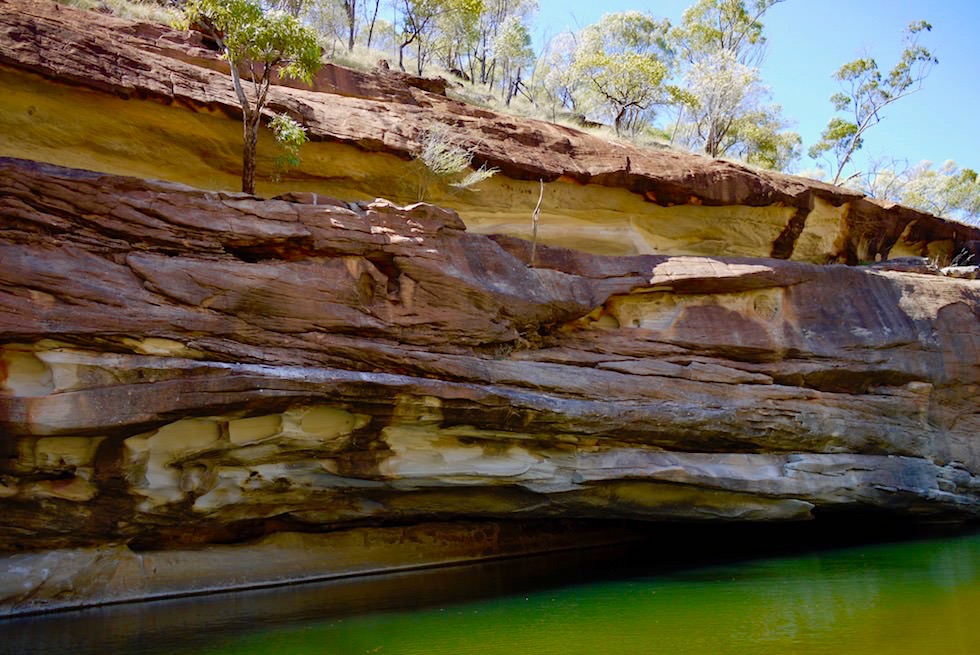 Erodierte Sandsteinklippen & strahlend grüner Porcupine Creek - Outback Oase - Queensland