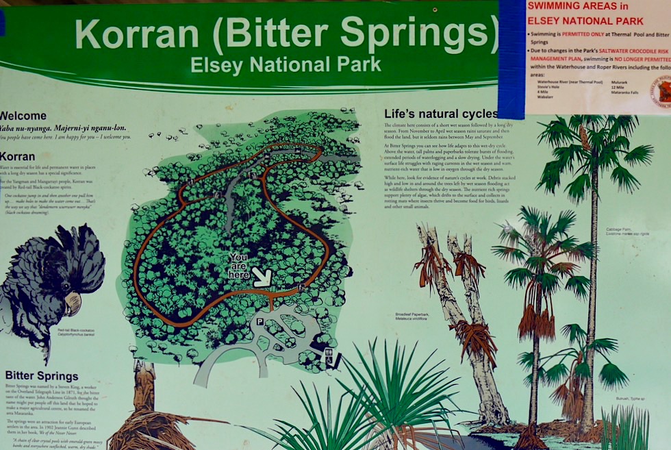 Bitter Springs im Elsey National Park - Übersichtstafel - Mataranka - Northern Territory